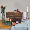 English Tea, Strawberry & Champagne Jam, Ginger Shortbread and Chocolate Father Christmas in a wicker hamper basket