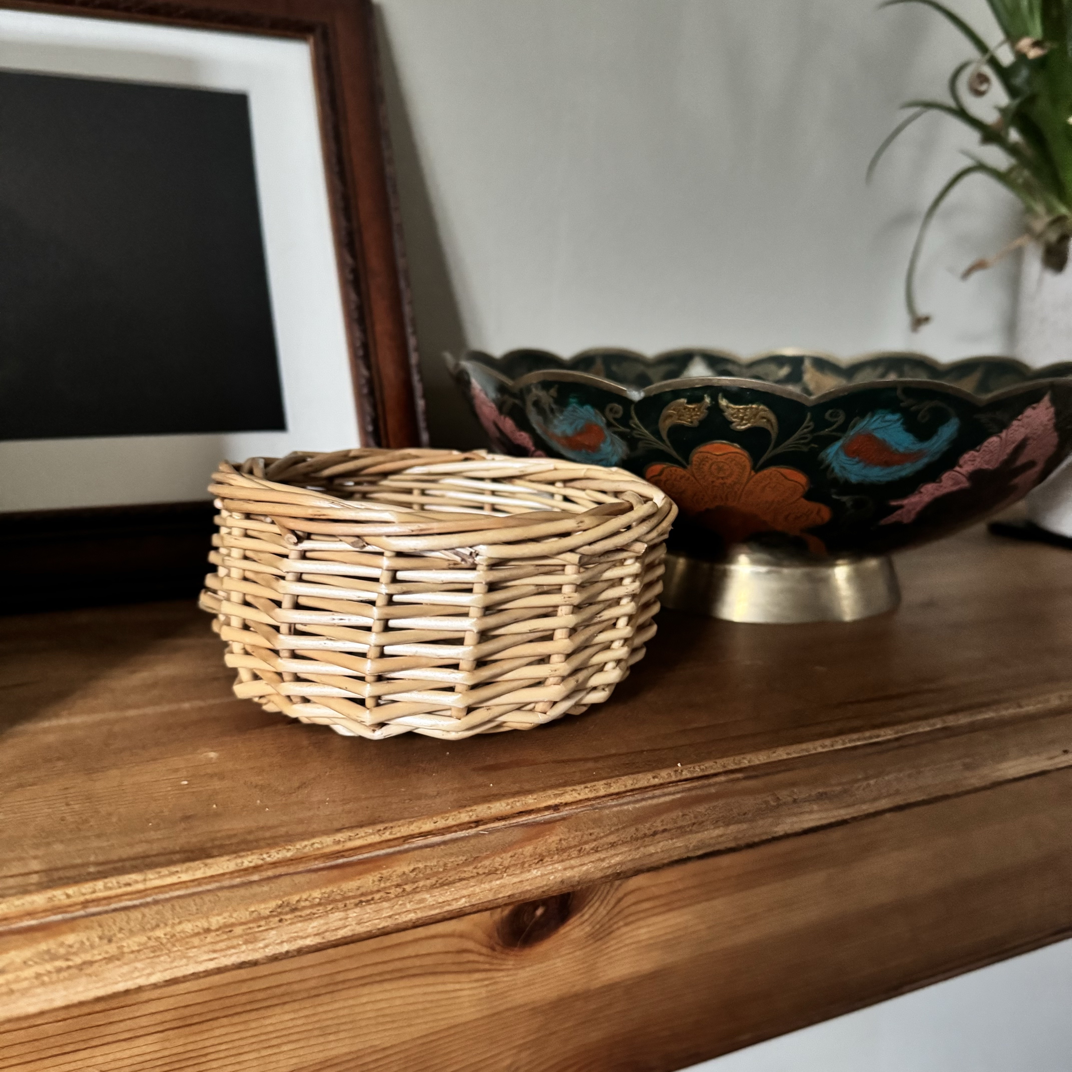Mini wicker bowl on table